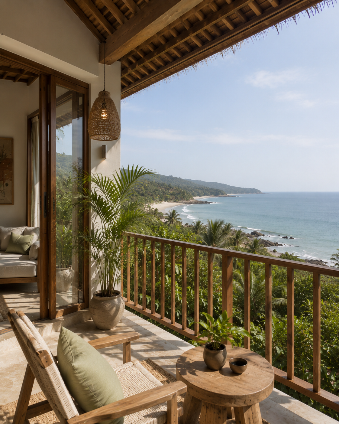Sea view from a shaded villa terrace