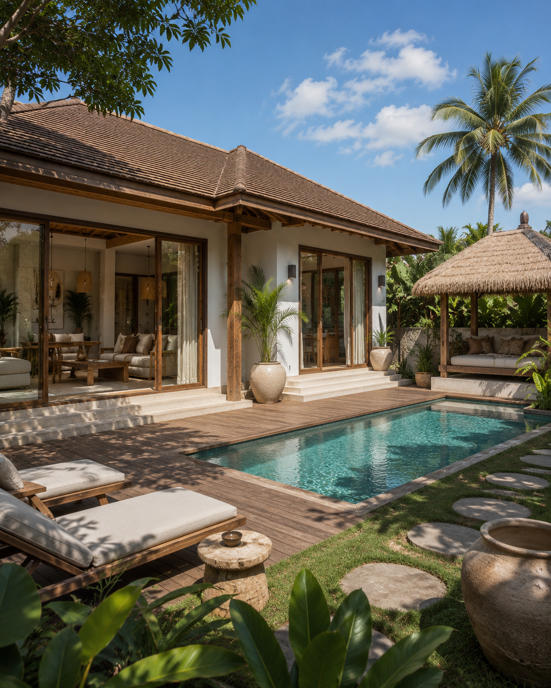 Tropical villa opening onto a private pool