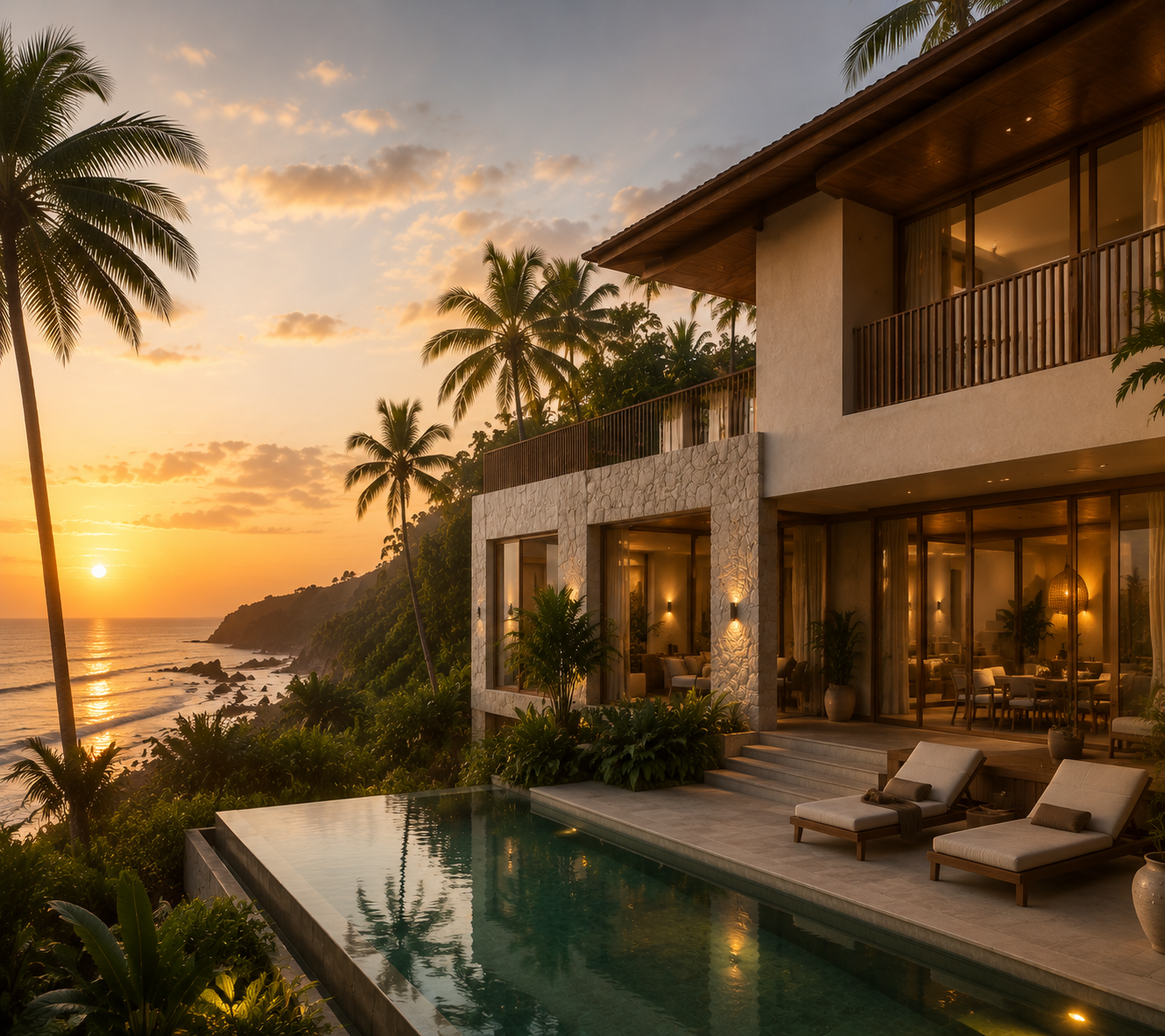 Swa:Ragya villa at sunset