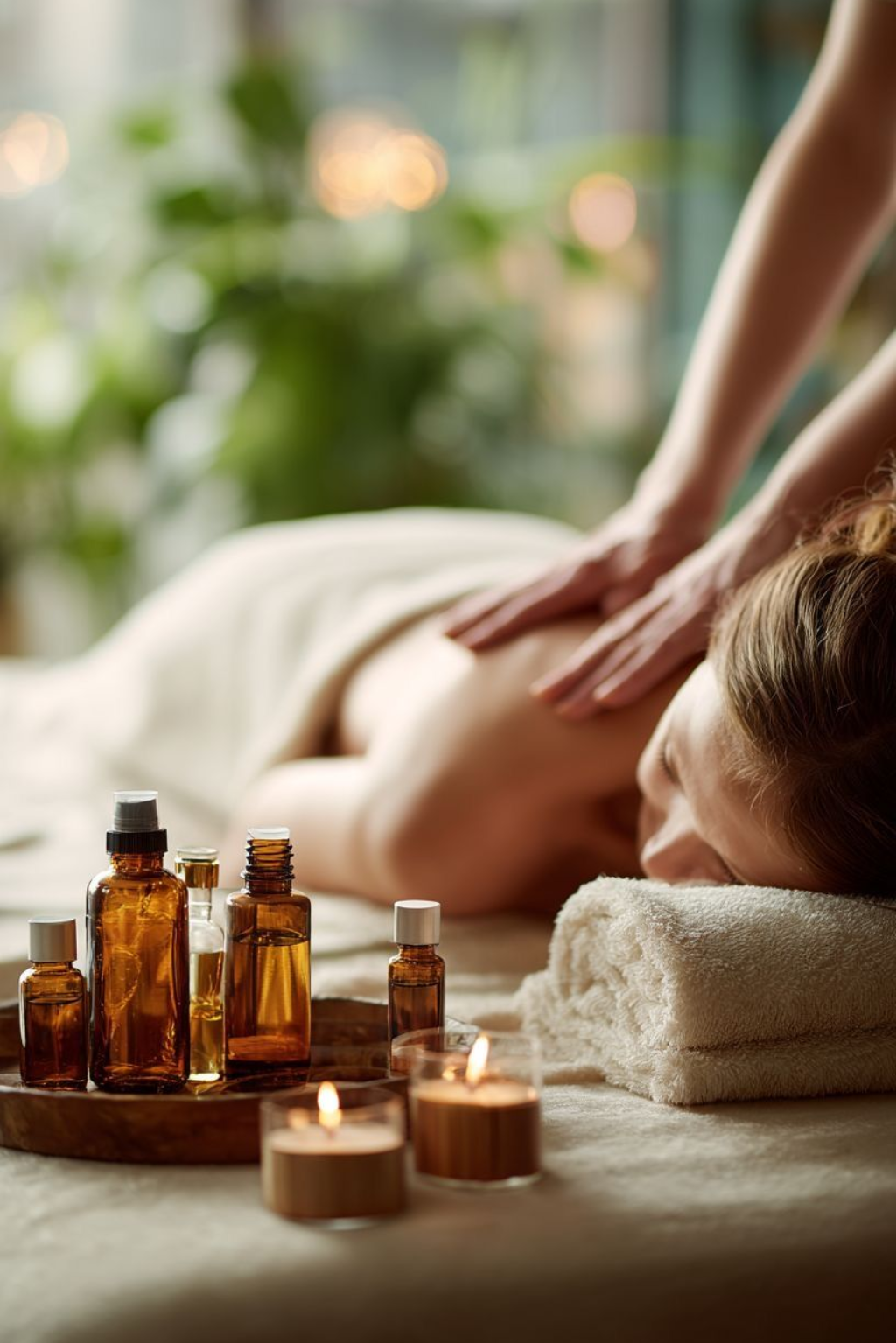 Aromatherapy massage treatment in a peaceful therapy suite