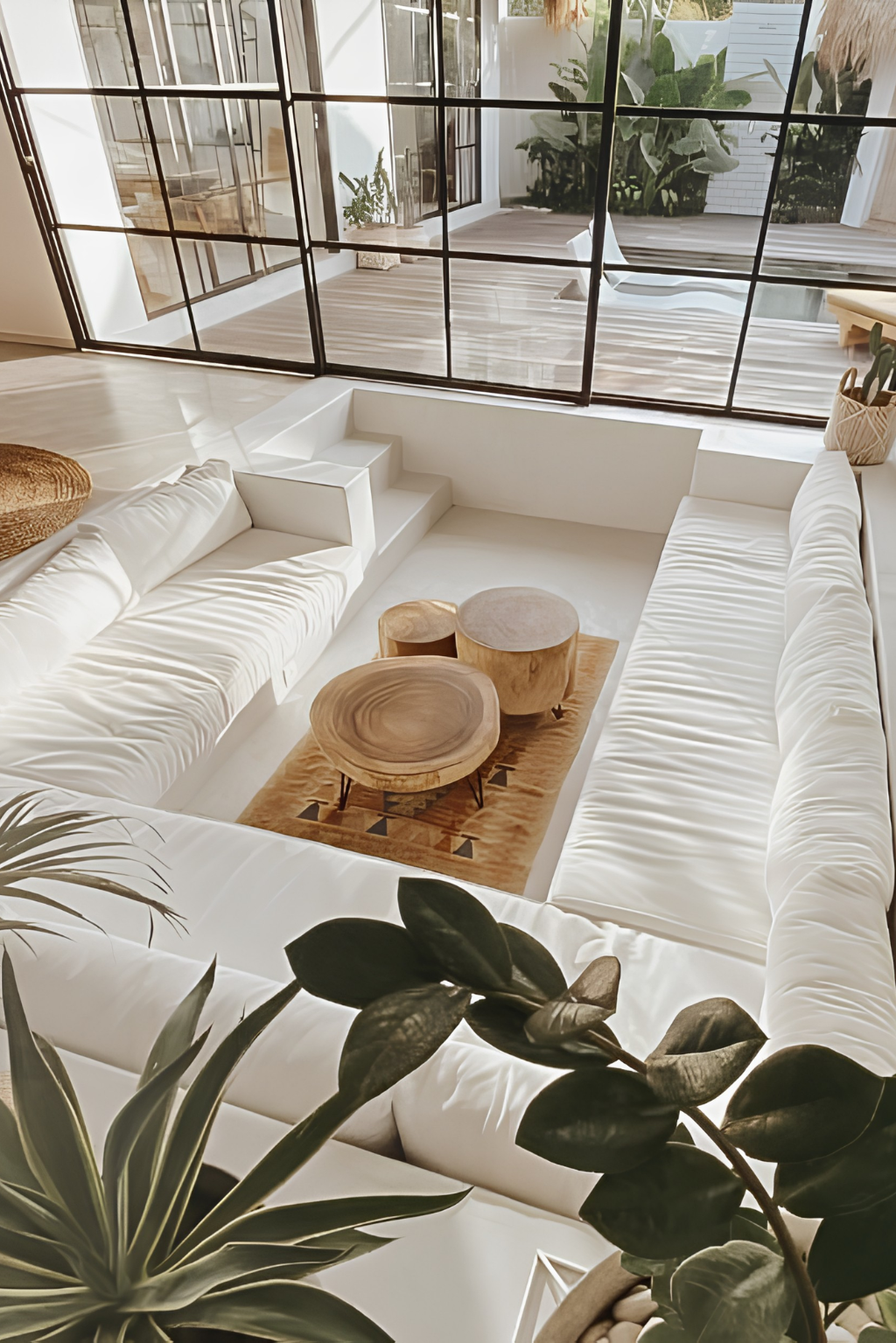 Serene villa living room with garden views