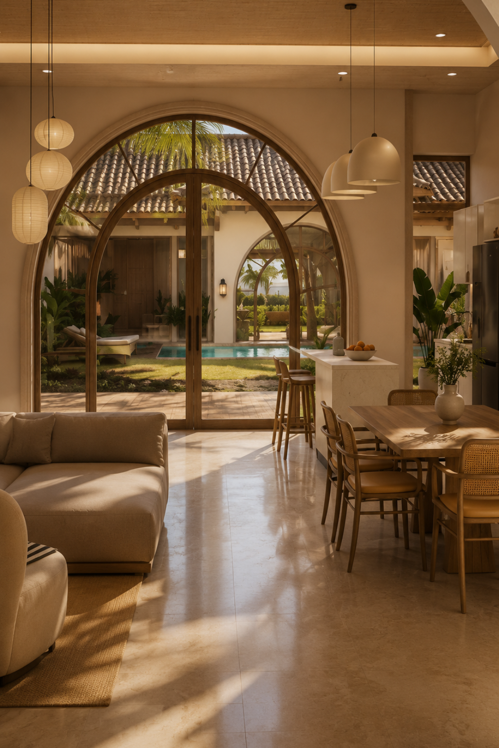 Open-plan villa living and dining space